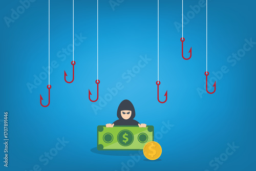 Hacker stealing money. Hacking concept.	