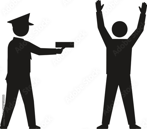 Police officer arrest suspect with gun raised vector graphic