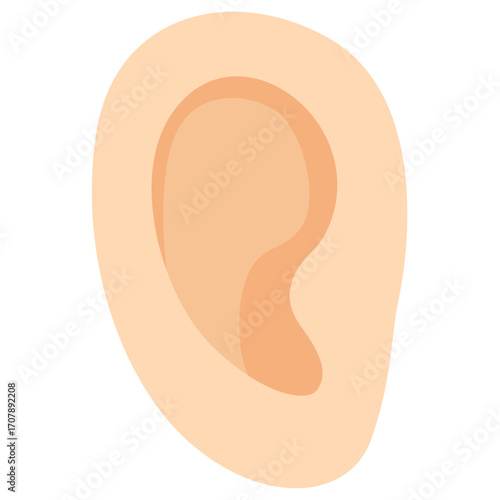 Human ear in soft skin tone, anatomical auditory organ illustration perfect for medical or educational content.

