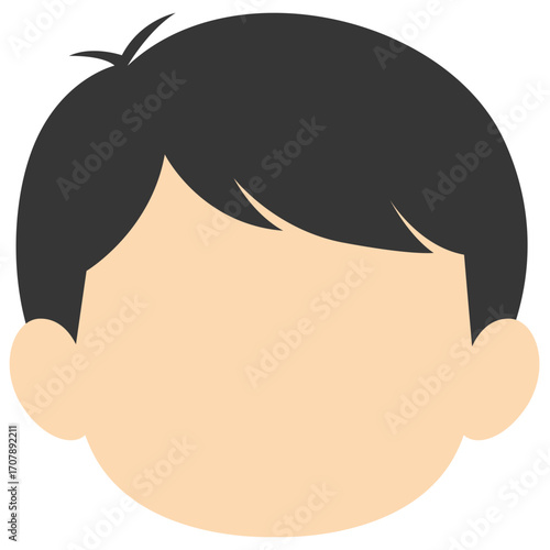 Male head with short black hair, character face illustration perfect for avatars or cartoon designs.

