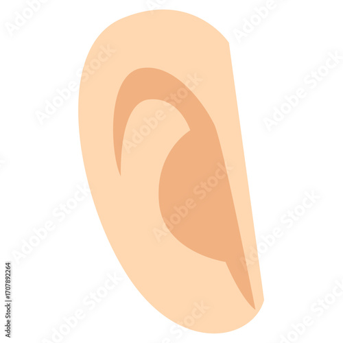 Human ear in soft skin tone, anatomical auditory organ illustration perfect for medical or educational content.

