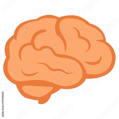 Orange human brain with detailed folds, neurological organ illustration perfect for science or education.