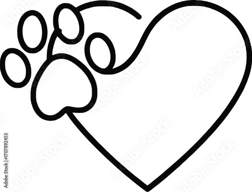 Dog paw print heart vector love for pets adoption illustration