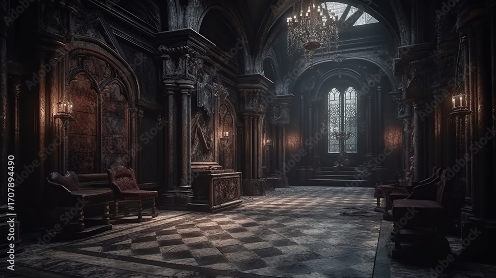 Fototapeta premium Dark, gothic cathedral interior