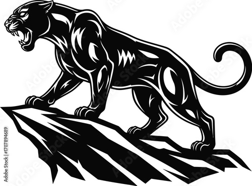 Black panther vector illustration wild animal on rock design
