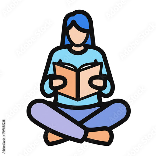 Flat Vector Illustration of Person Reading a Book – Minimalist Style