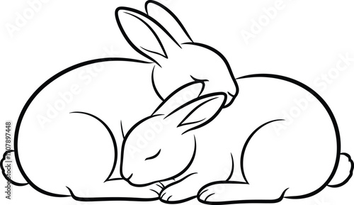 Two rabbits cuddling line art vector illustration design