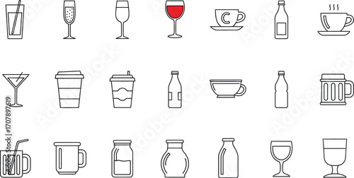 Drinks icons vector set collection of various beverage types