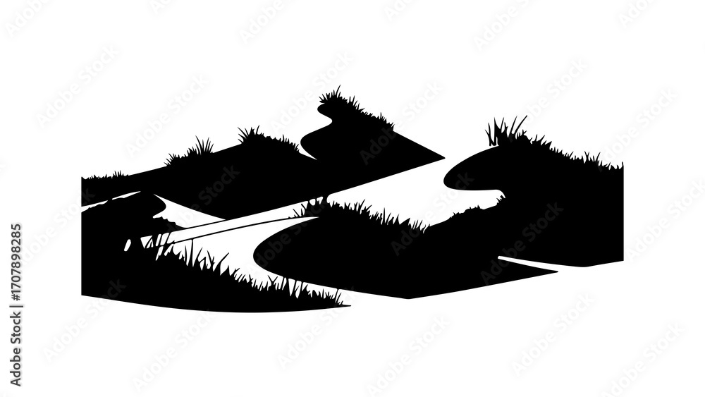 Fototapeta premium River landscape with grassy banks with transparent background