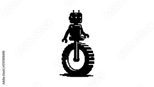 Robot riding unicycle with transparent background