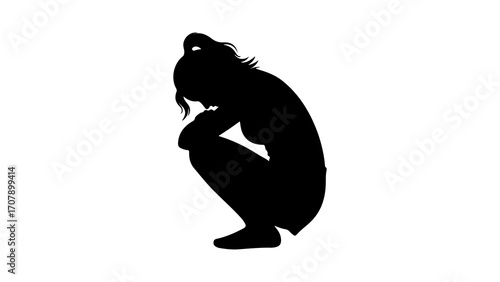 Sad woman silhouette with transparent background