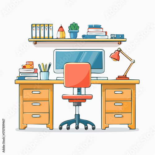 Pixel Art Home Office Desk Setup with Computer and Lamp