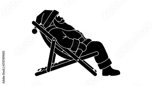 Santa relaxing on a folding chair with transparent background