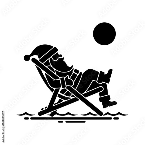 Santa relaxing on beach chair with transparent background
