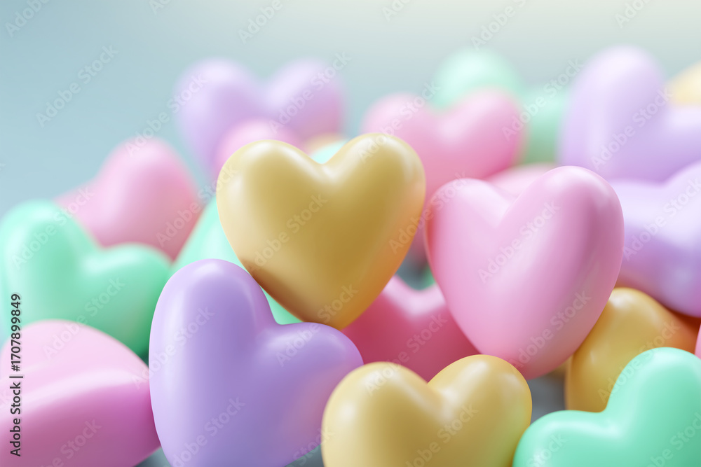 Obraz premium Colorful heart-shaped candies on a soft background