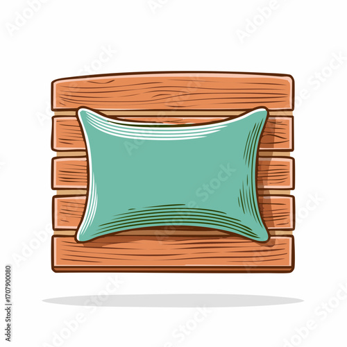 Teal Pillow on Wooden Bench Backrest