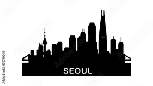 Seoul skyline silhouette with transparent background