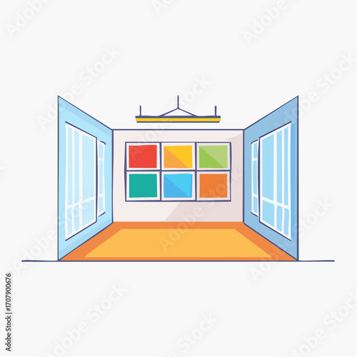Modern Art Gallery Interior With Colorful Abstract Paintings
