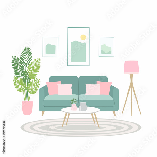 Niedliches Wohnzimmer in pastellfarben