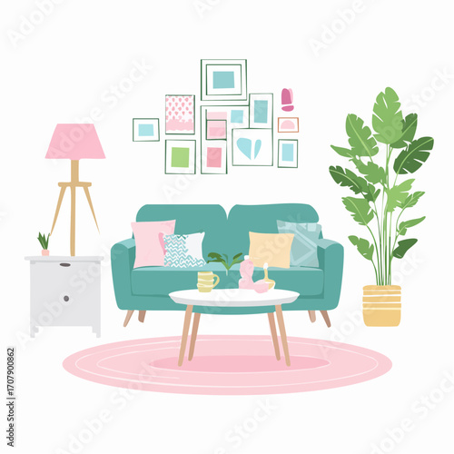 Niedliches Wohnzimmer in pastellfarben