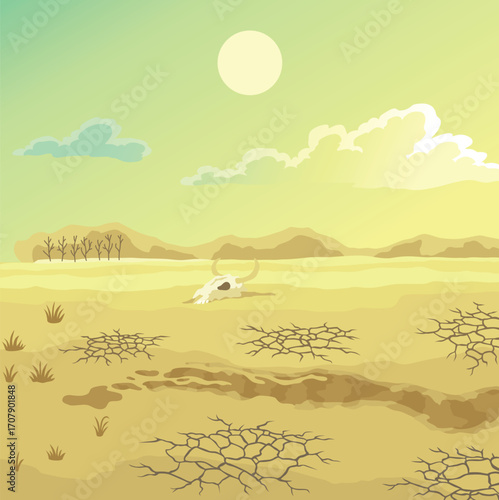 Climate change with land degradation. Global desertification environmental problems. Soil erosion. Global warming concept