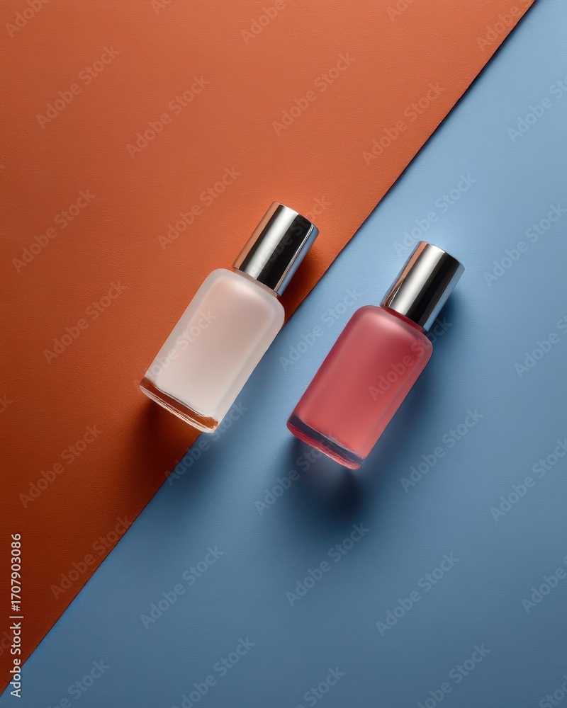 Obraz premium Minimalist Perfume Bottle Composition on Colorful Background