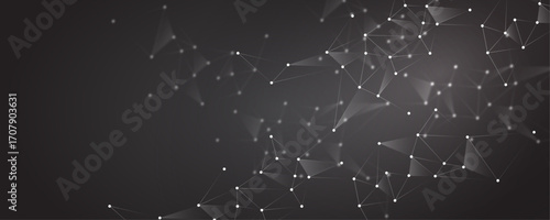 Abstract white polygon connection mesh futuristic communication technology concept dots lines connect network design on black background. 
