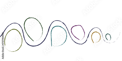 Hand-drawn swirl lines with circular patterns forming abstract doodles in vibrant pink,green, and purple. Minimal contemporary art design ideal for textile,wrapping, background,and surface decoration,