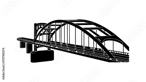 Steel arch bridge with transparent background