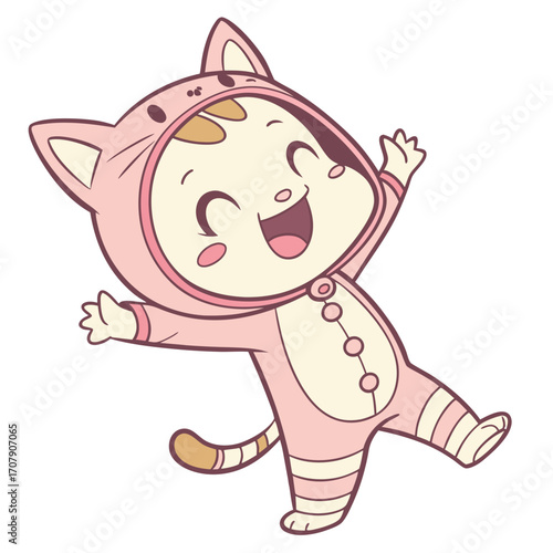 Vector art of cute baby in a cat costume is smiling widely