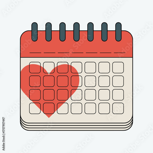 Calendar with red heart marking a day on white background date schedule