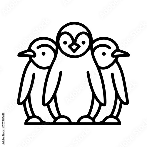 Three penguins standing together with transparent background