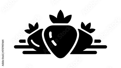 Three strawberries with leaves with transparent background