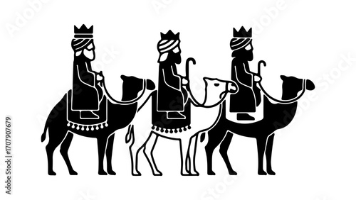 Three wise men on camels with transparent background