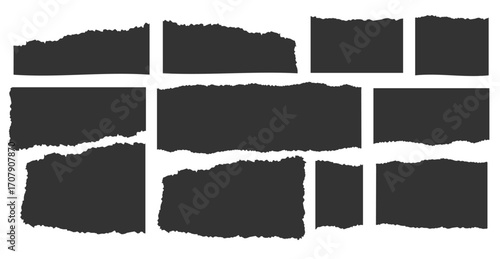 Jagged rectangle. Set of Paper torn, jagged edge rectangle shape. Rectangle torn paper shape. Headline, calligraphy border, isolated grunge header background. Rough edge rectangle frame. Vector