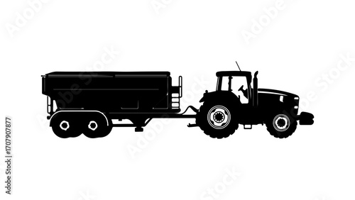 Tractor with trailer and field equipment with transparent background