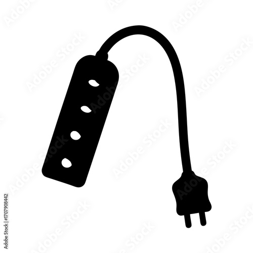 Silhouette of an electrical surge protector with a curved cord and plug