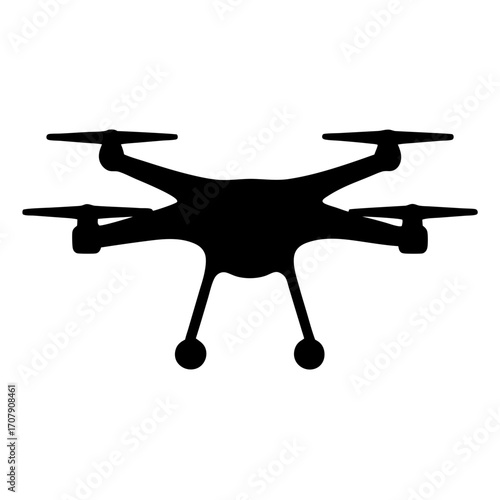 Silhouette of a drone with four propellers and landing gear apparatus