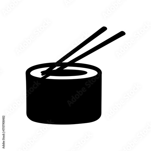 Minimalist black and white sushi roll with chopsticks vector illustration design