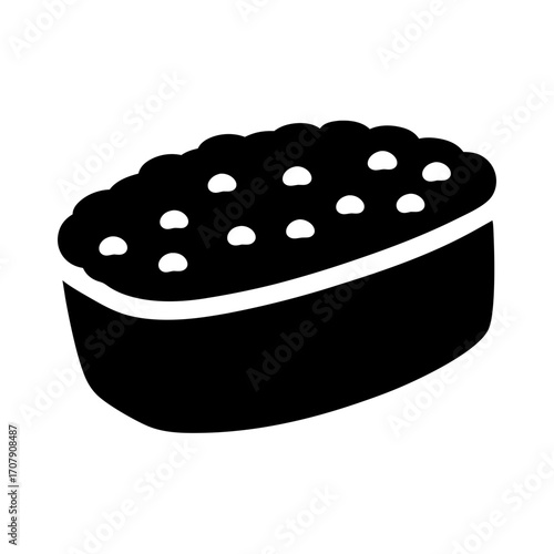 Delicious looking black sweet bun with white icing dot decorations icon