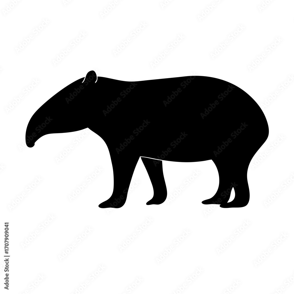 Fototapeta premium Silhouette of a Tapir Standing on a White Background Representing Wildlife