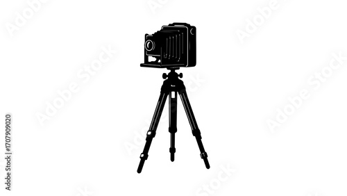Vintage camera on tripod with transparent background
