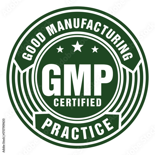 GMP. Good Manufacturing Practice certified round stamp vector template