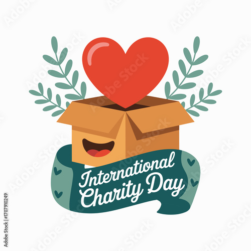 International Charity Day concept with open box and heart on white background Keywords: International