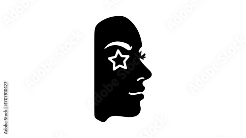 Woman profile with star in eye with transparent background