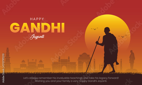 Happy Gandhi jayanti banner and greeting card. 2nd october celebrating birthday of Mahatma Gandhi background vector illustration