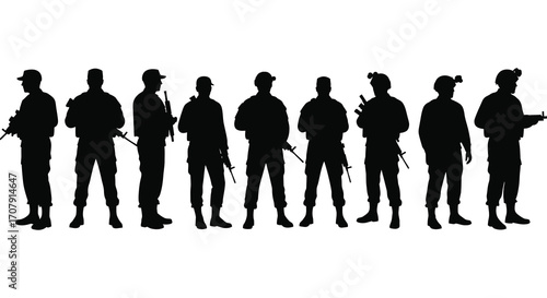 a group of soldiers standing in formation silhouette