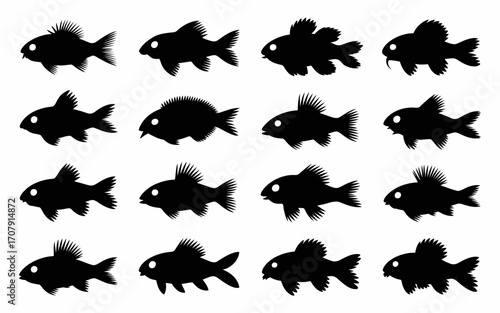 Vector art of collection of various fish silhouettes