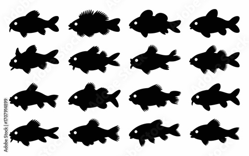 Vector art of set of different fish silhouettes