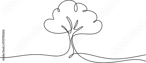 Single line drawing of a stylized tree nature illustration